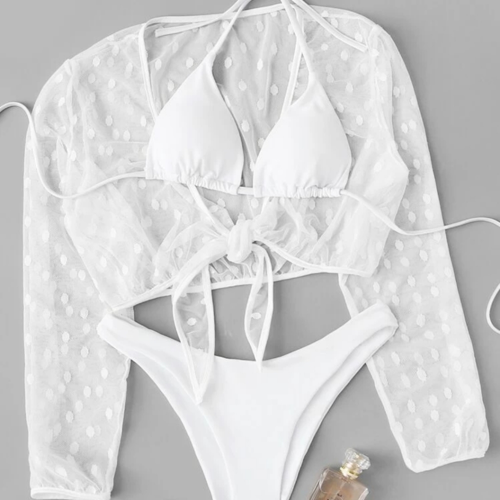 White shein bikini with crop coverup